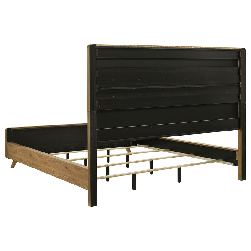 Bennett California King Mid-Century Fabric Upholstered Panel Bed Light Oak