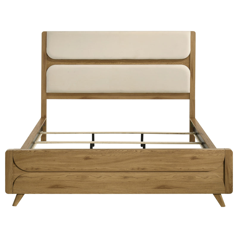 Bennett California King Mid-Century Fabric Upholstered Panel Bed Light Oak