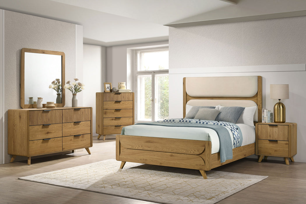 Bennett 78-inch California King Upholstered Panel Bed Cream and Light Oak