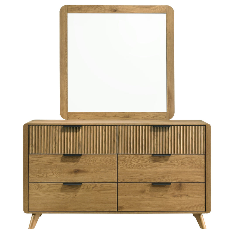 Bennett Mid-Century 2-Piece 6-Drawer Dresser and Mirror Light Oak