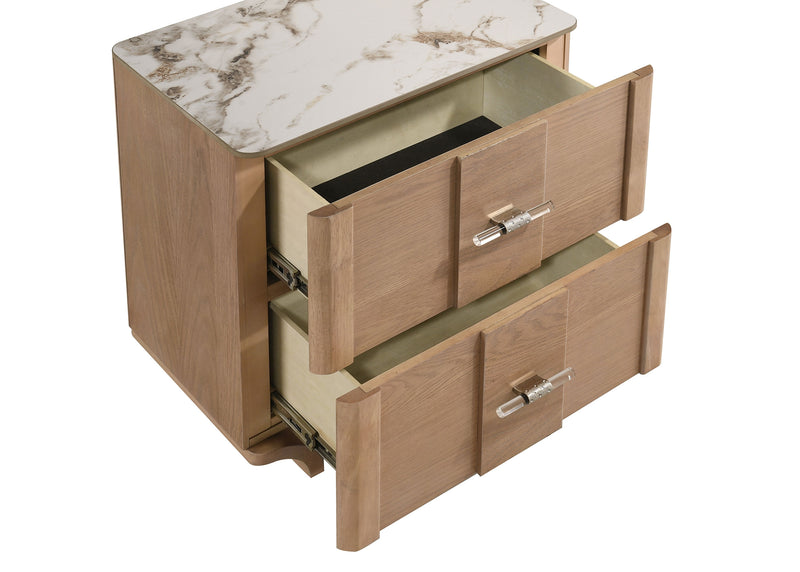 Leanne 2-drawer Sinter Stone Top Nightstand Light Oak