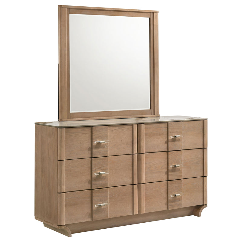 Leanne 6-drawer Sinter Stone Top Dresser and Mirror Light Oak