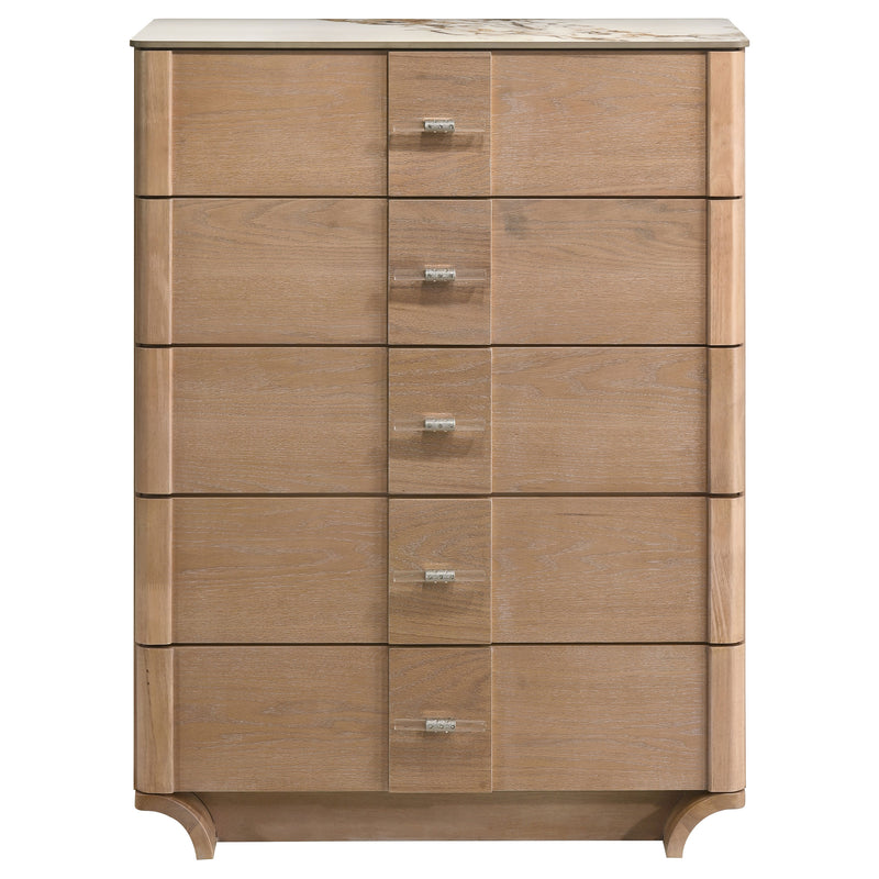 Leanne 5-drawer Sinter Stone Top Chest of Drawers Light Oak