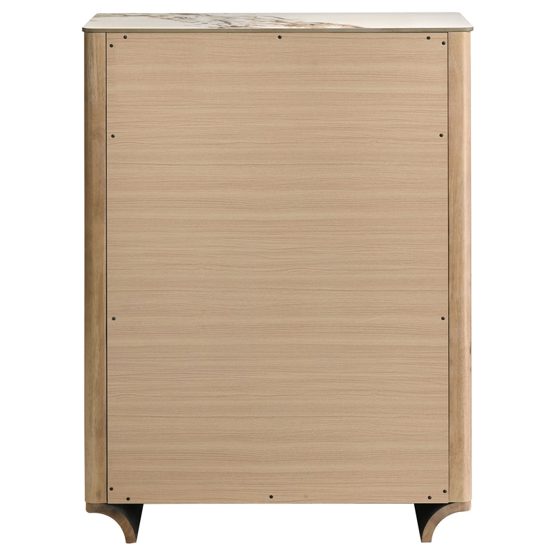 Leanne 5-drawer Sinter Stone Top Chest of Drawers Light Oak
