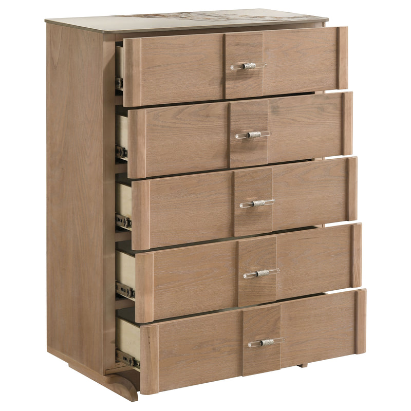 Leanne 5-drawer Sinter Stone Top Chest of Drawers Light Oak
