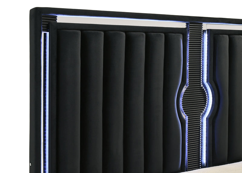 Ravenne 4-piece Velvet Upholstered Eastern King LED Bedroom Set Black