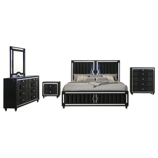 Ravenne 5-piece Velvet Upholstered California King LED Bedroom Set Black
