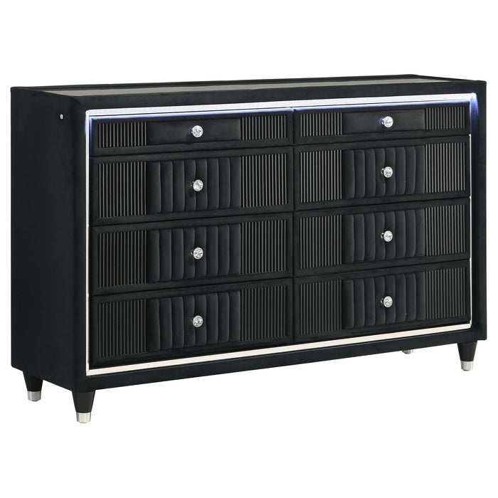 black velvet dresser Ravenne 8-drawer Velvet Upholstered LED Dresser Cabinet Black