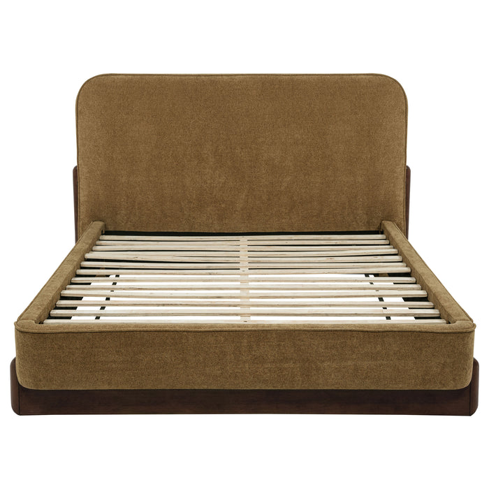 Baldacci Upholstered California King Platform Bed Curry and Walnut