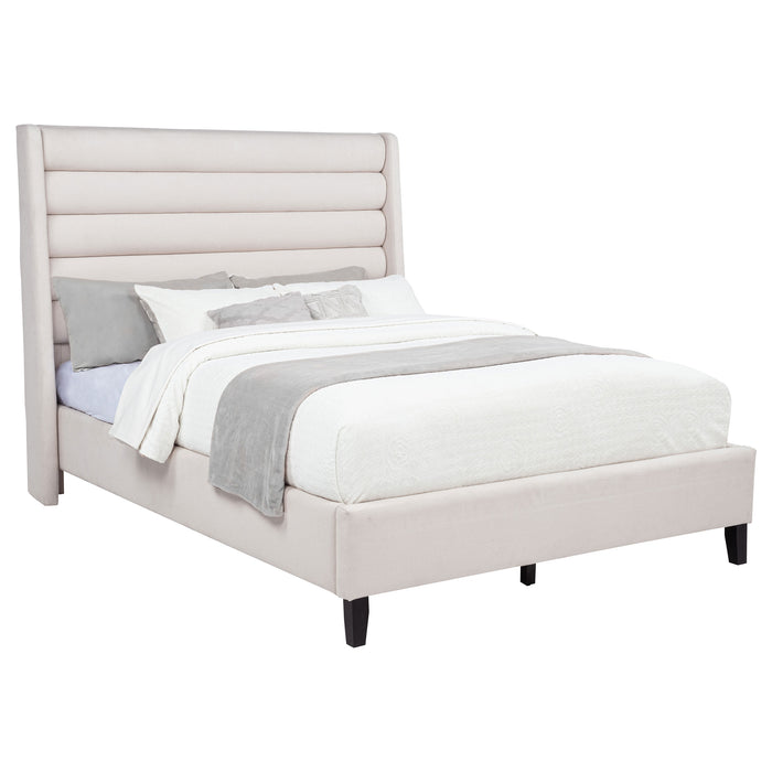 Leslie Upholstered Tufted Eastern King Wingback Platform Bed Beige