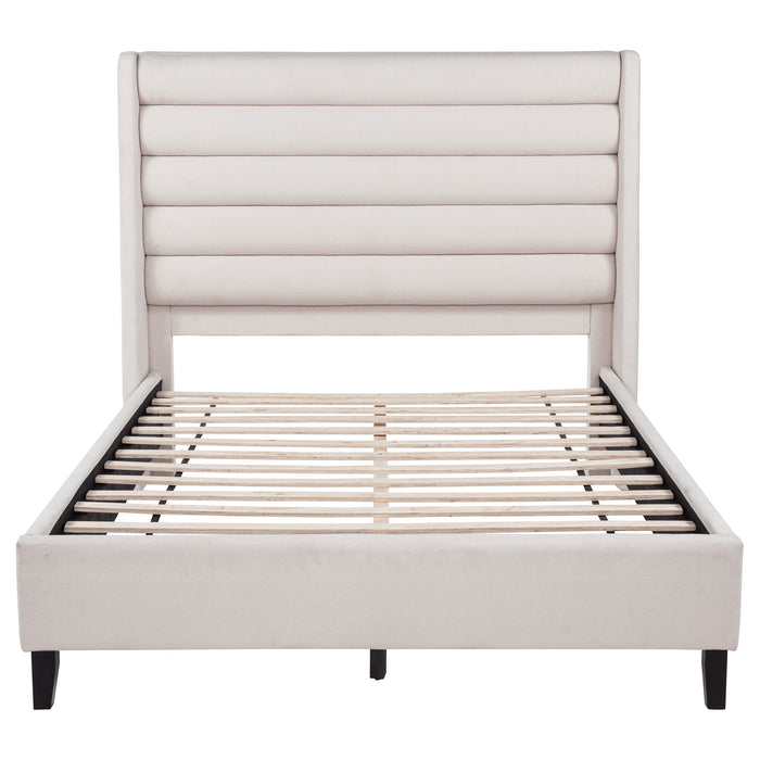 Leslie Upholstered Tufted Eastern King Wingback Platform Bed Beige