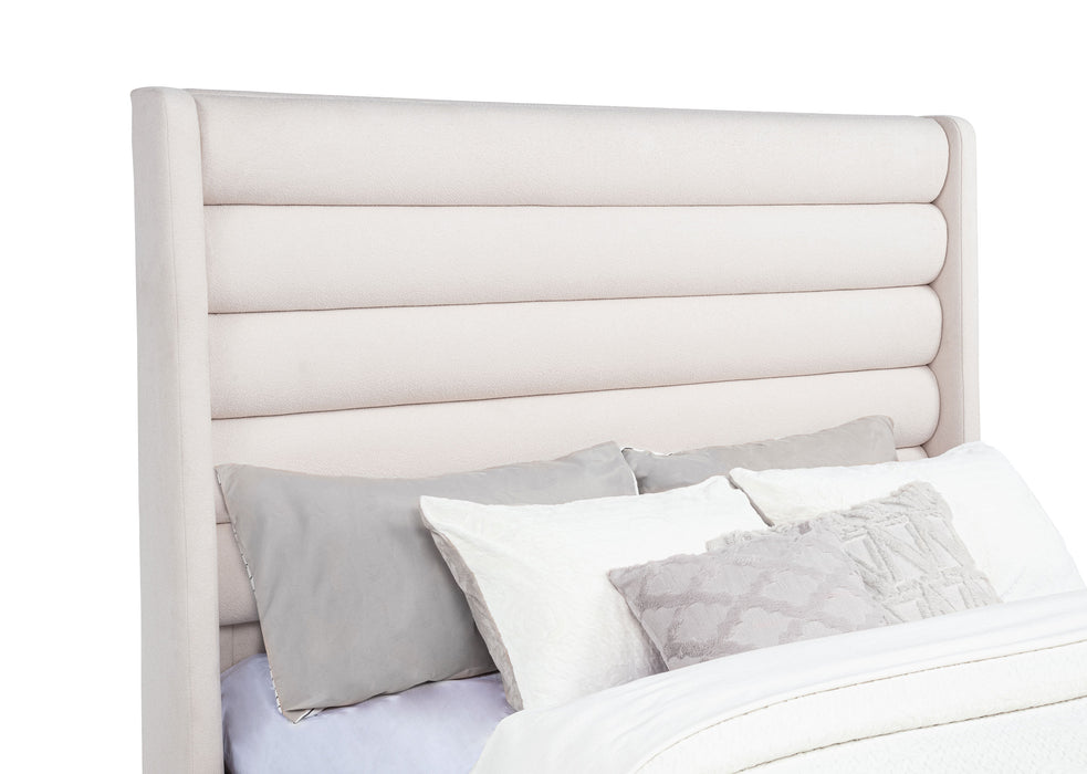 Leslie Upholstered Tufted Eastern King Wingback Platform Bed Beige