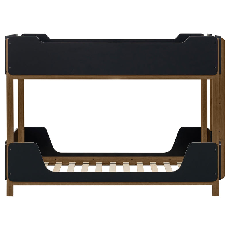 Morris Twin Over Twin Wood Bunk Bed with Ladder Walnut and Black