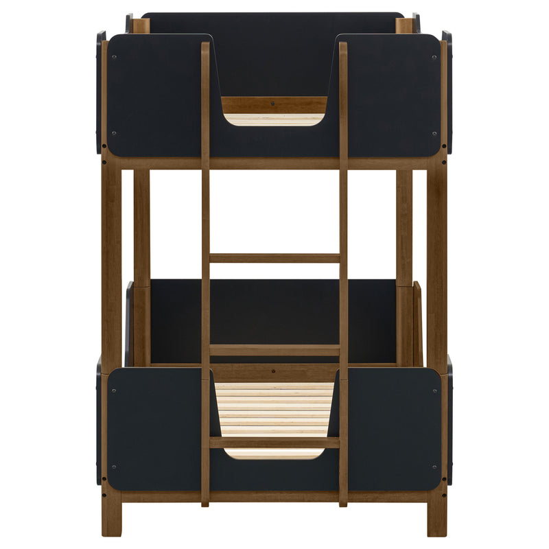 Morris Twin Over Twin Wood Bunk Bed with Ladder Walnut and Black