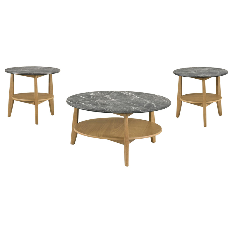 Bradley 3-Piece Round SmartTop™ Coffee Table Set Grey and Natural