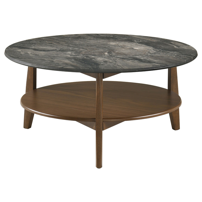 Bradley 2-Piece Round SmartTop™ Coffee Table Set Smokey Grey and Dark Brown