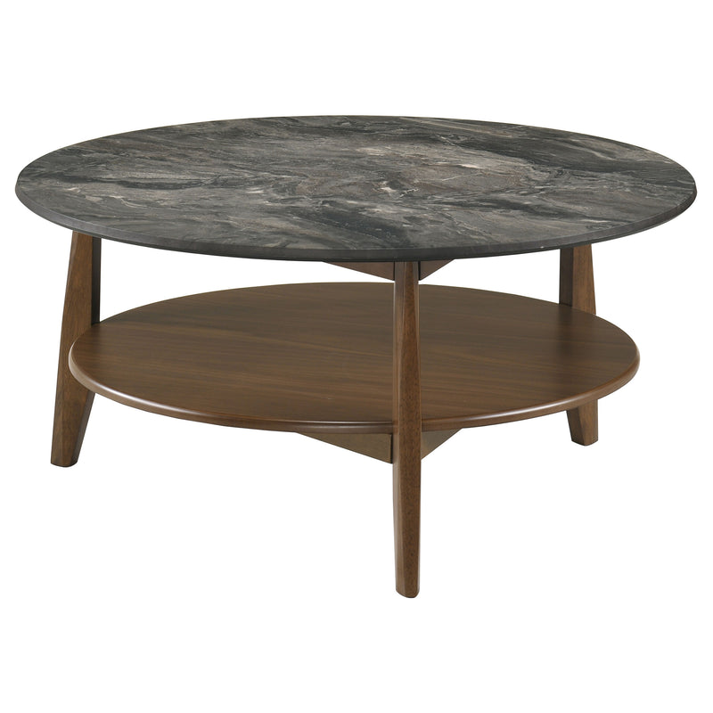 Bradley 2-Piece Round SmartTop™ Coffee Table Set Smokey Grey and Dark Brown