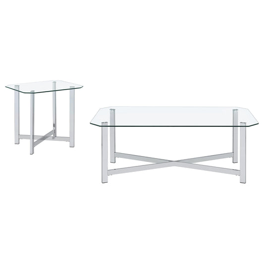 Cronin 2-piece Tempered Glass Top Coffee Table Set Chrome