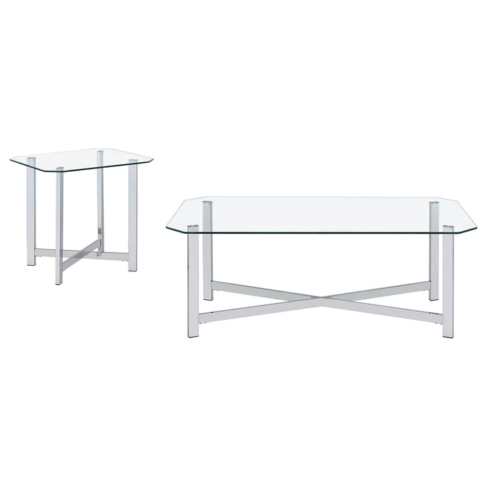 Cronin 2-piece Tempered Glass Top Coffee Table Set Chrome