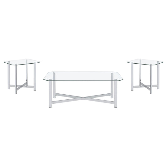 Cronin 3-piece Tempered Glass Top Coffee Table Set Chrome