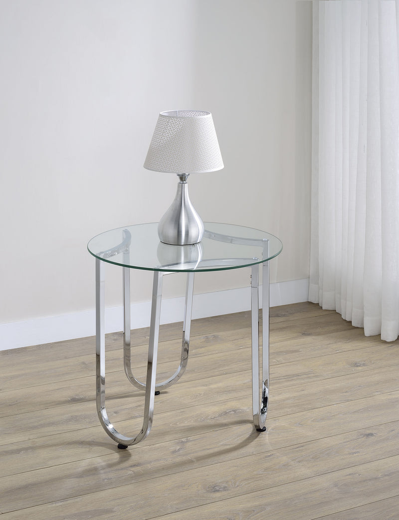 Beller Round Tempered Glass Top End Side Table Chrome