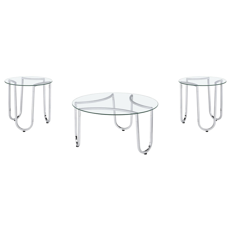Beller 3-piece Round Tempered Glass Top Coffee Table Set Chrome