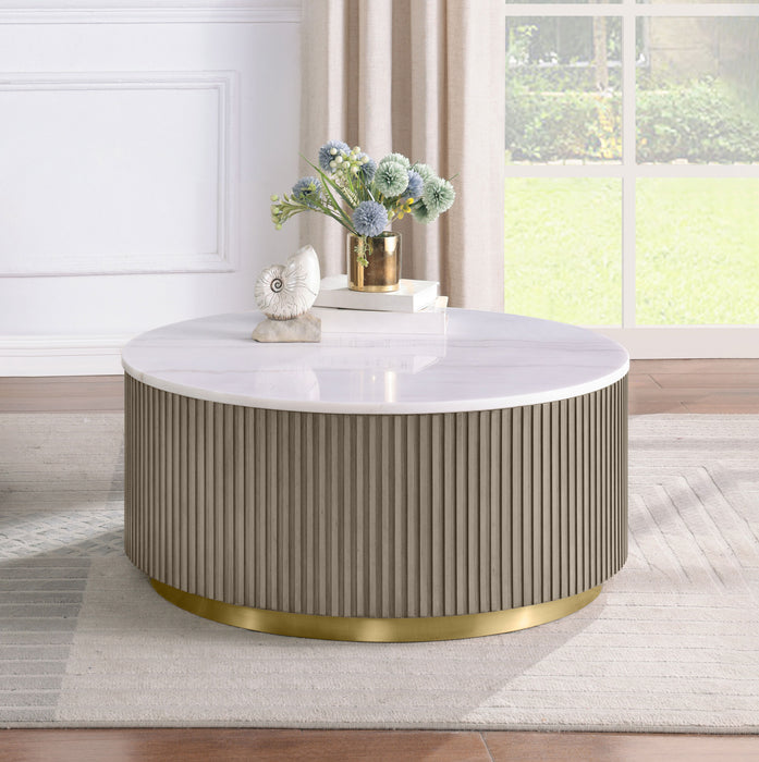 Jason Round White Marble Top Coffee Table Greige