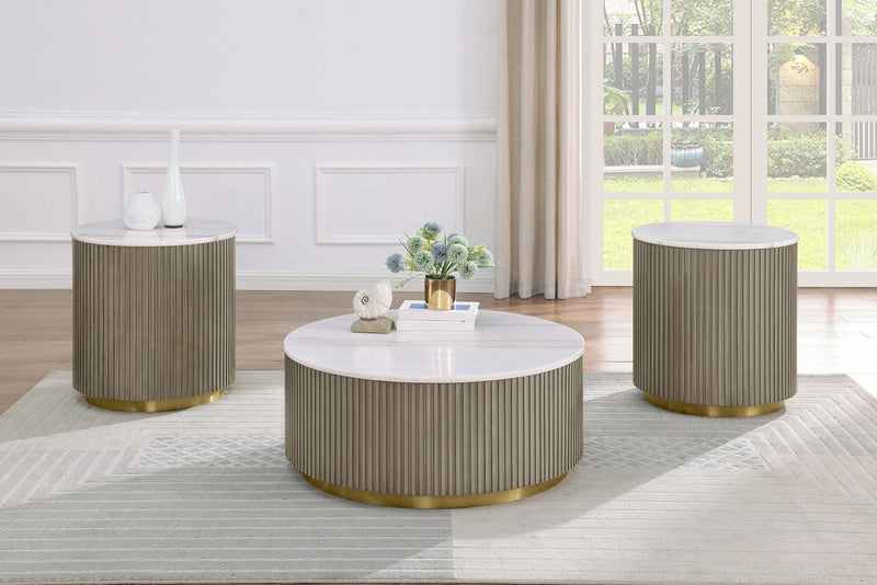 Jason Round White Marble Top Coffee Table Greige