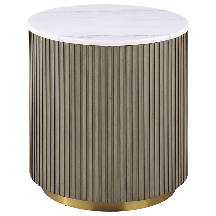 Jason 2-piece Round White Marble Coffee Table Set Greige