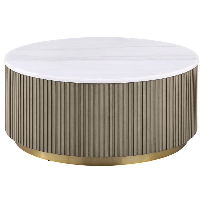Jason 2-piece Round White Marble Coffee Table Set Greige