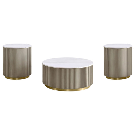 Jason 3-piece Round White Marble Coffee Table Set Greige