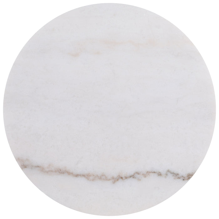 Jason Round White Marble Top Side End Table Honey Brown