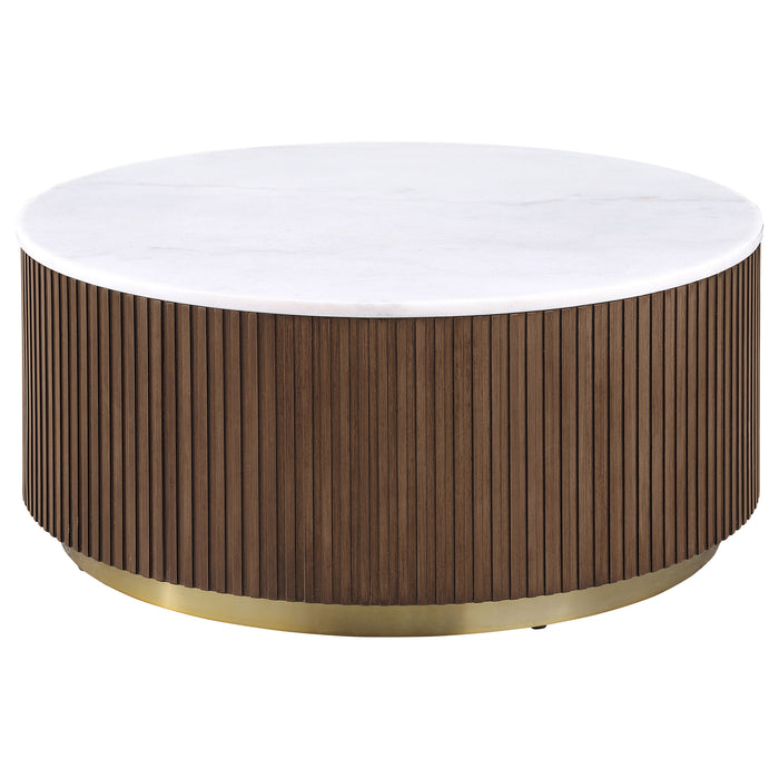 Jason 3-piece Round White Marble Coffee Table Set Honey Brown