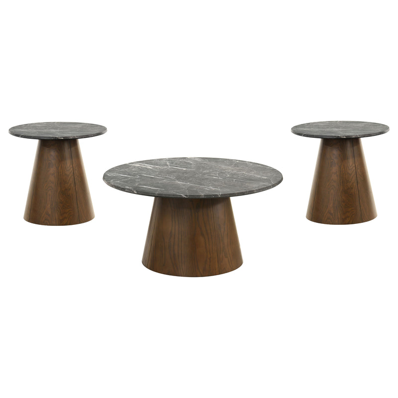 Franklin 3-piece Round SmartTop™ Pedestal Coffee Table Set Grey and Dark Brown