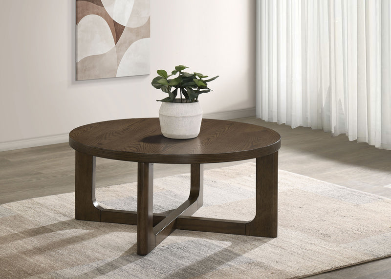 Kessler Round Sculptural Wood Coffee Table Brown