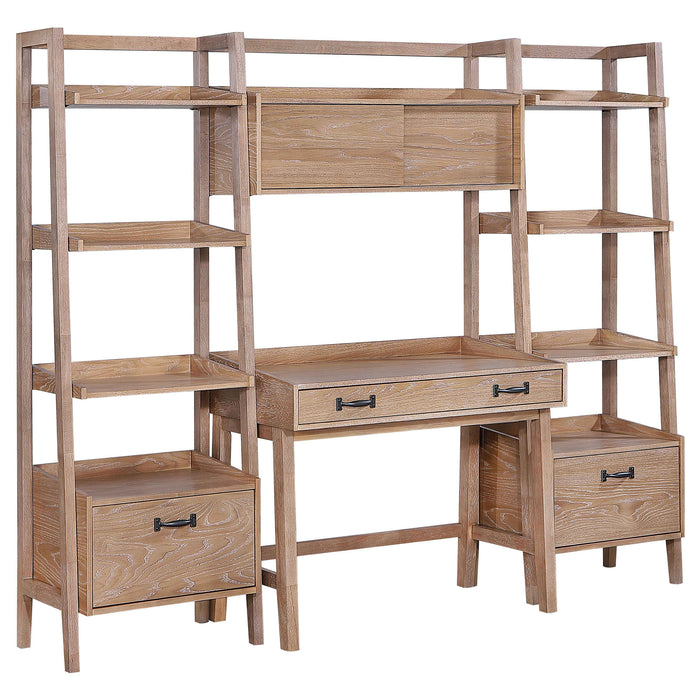 Fabian 4-piece Computer Desk and Bookshelf Set Distressed Light Brown