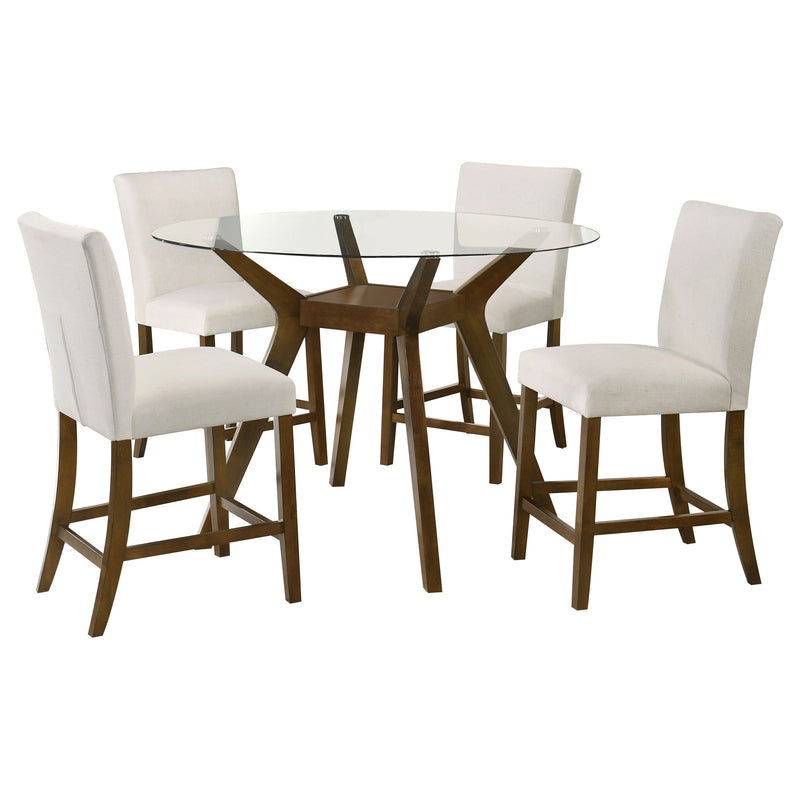 Paxton 5-piece Round Glass Top Counter Height Dining Set Beige