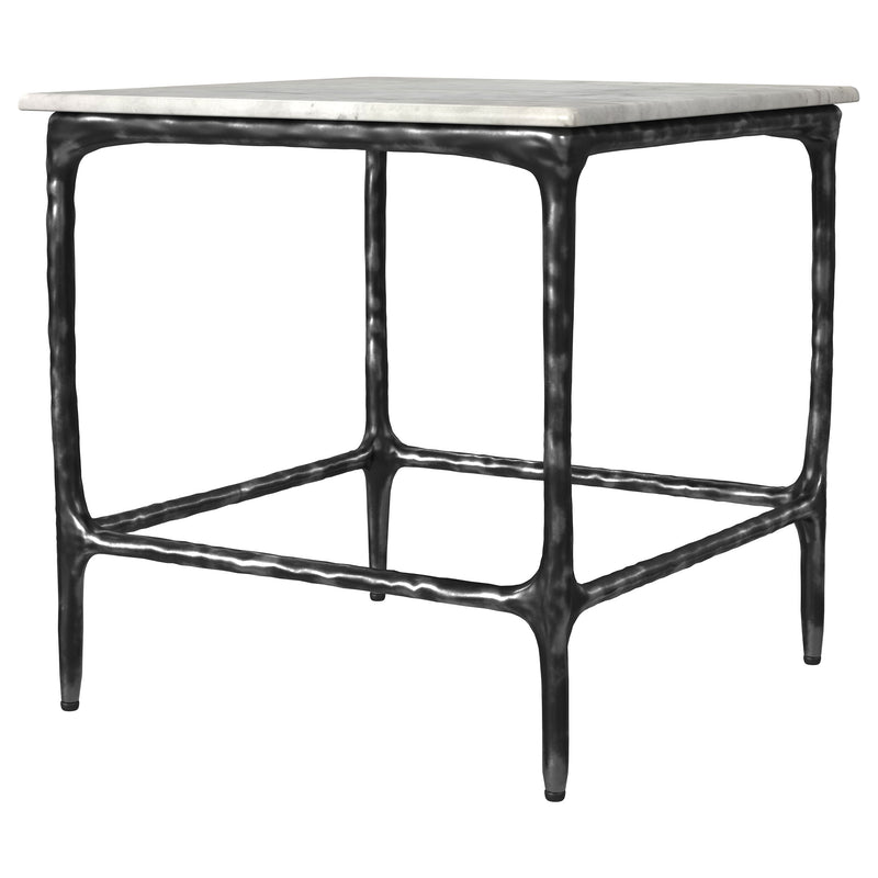 Ebby Square Genuine Marble Top Metal End Table White and Antique Black