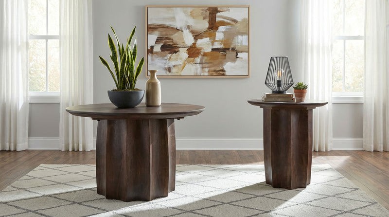 Cayenne 2-piece Solid Mango Wood Coffee Table Set Walnut