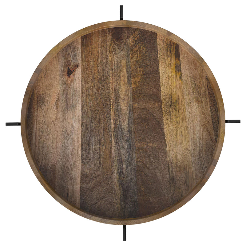 Adhvik Round End Side Table Marble Shelf Natural and Black