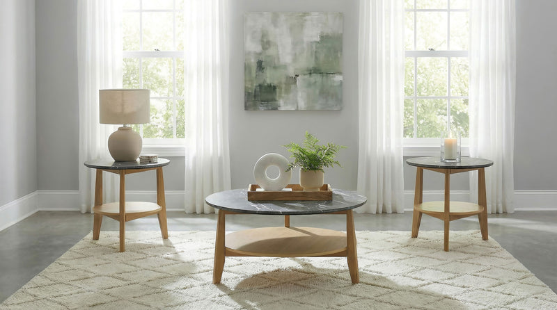 Bradley 3-Piece Round SmartTop™ Coffee Table Set Grey and Natural