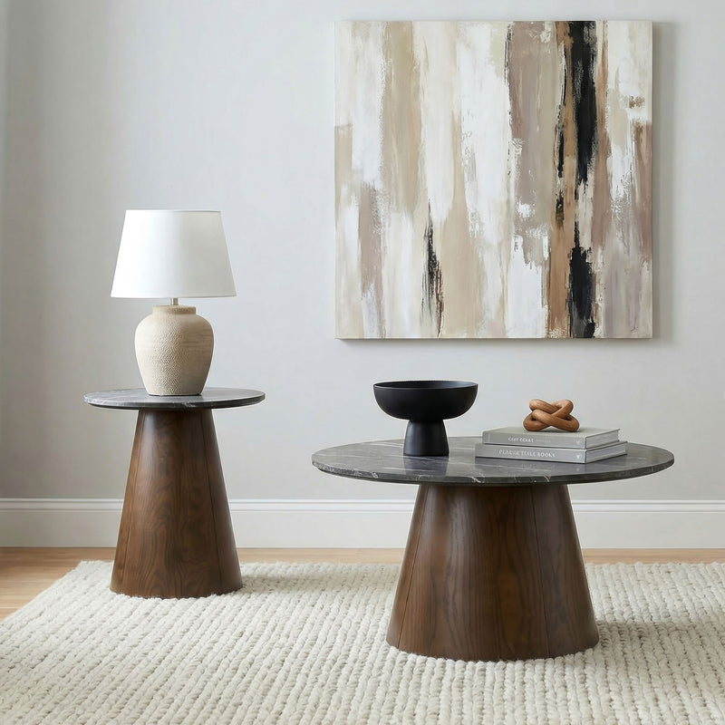 Franklin 36-inch Round SmartTop™ Pedestal Coffee Table Grey and Dark Brown