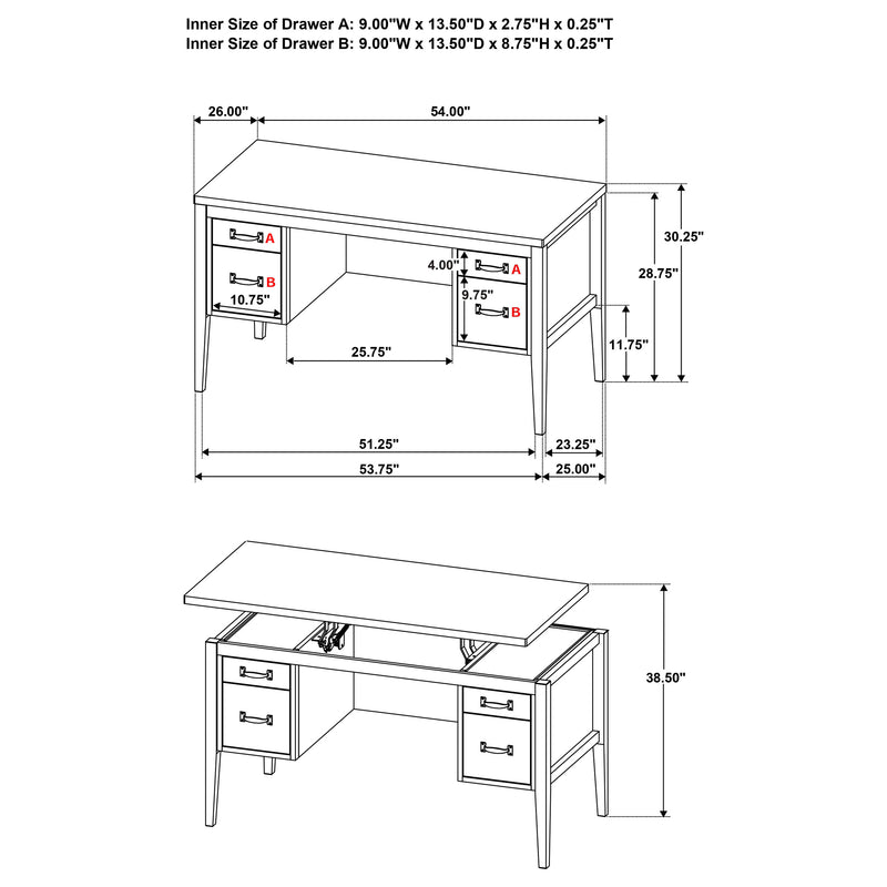 Graham 4-Drawer Lift-Top Computer Desk Black