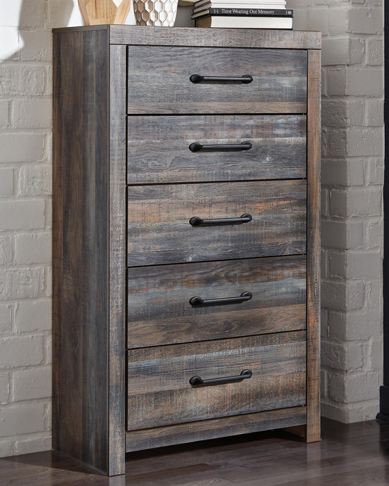 Drystan Queen Panel Bed with 2 Storage Drawers, Dresser, Mirror, Chest and Nightstand