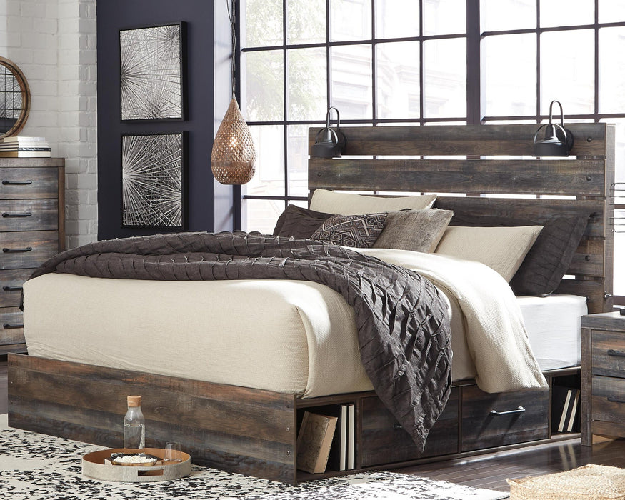 Drystan King Panel Bed with 2 Storage Drawers, Dresser, Mirror, Chest and Nightstand