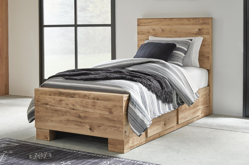 Hyanna Twin Panel Bed with 2 Side Storage, Dresser, Mirror and Nightstand