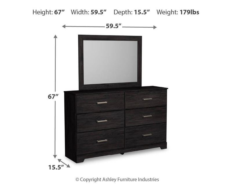 Belachime Twin Panel Bed with Mirrored Dresser