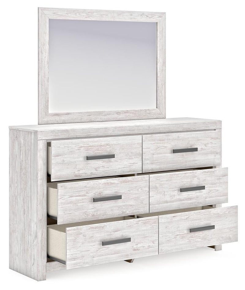 Cayboni Full Panel Bed with Mirrored Dresser and Nightstand