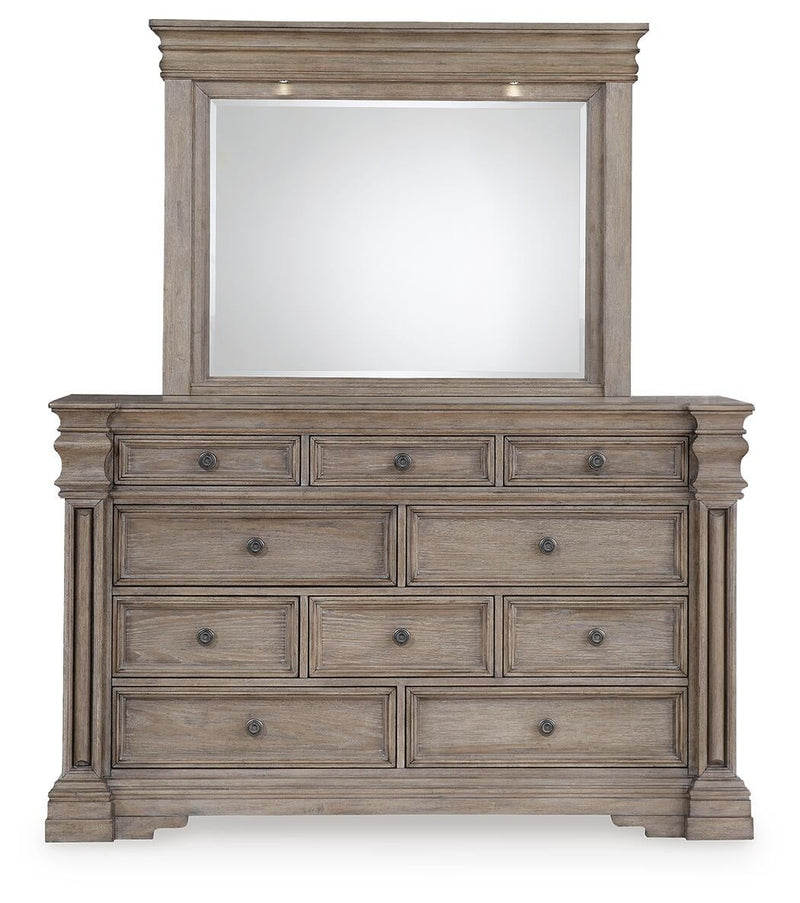 Blairhurst California King Panel Bed with Mirrored Dresser and Nightstand