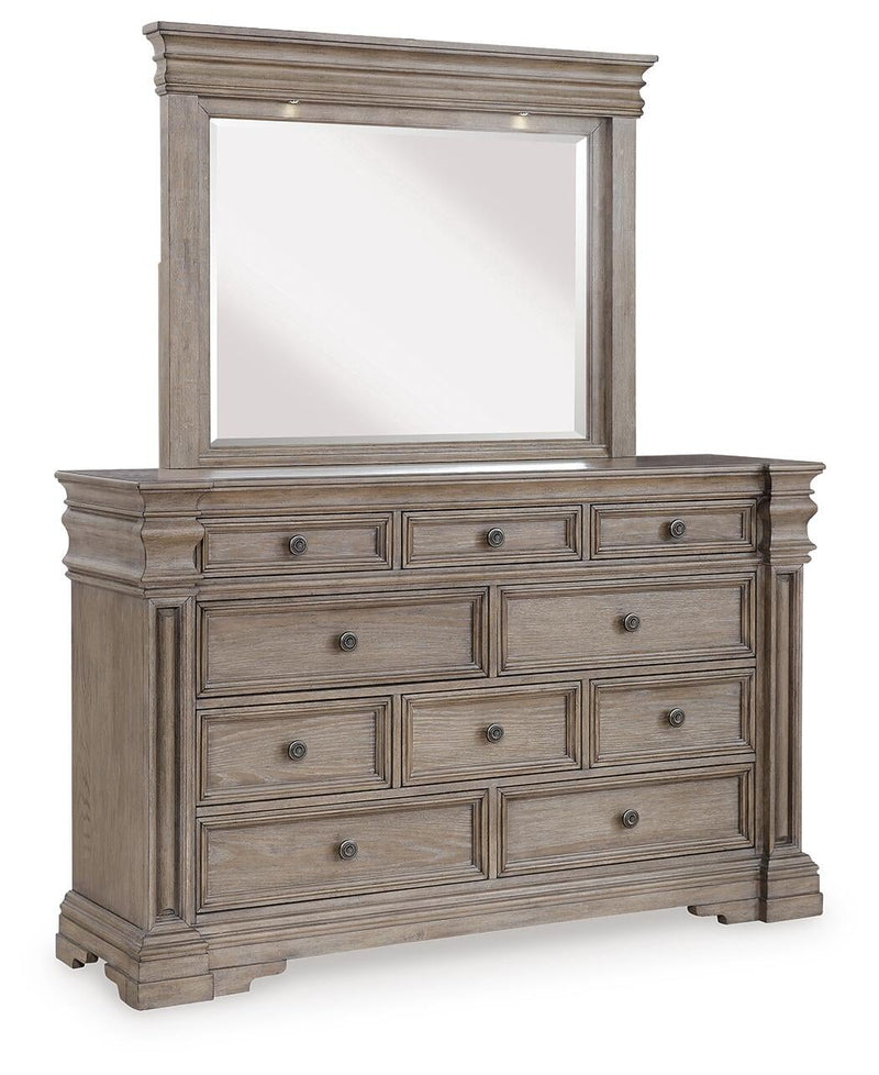 Blairhurst King Panel Bed with Mirrored Dresser and Nightstand